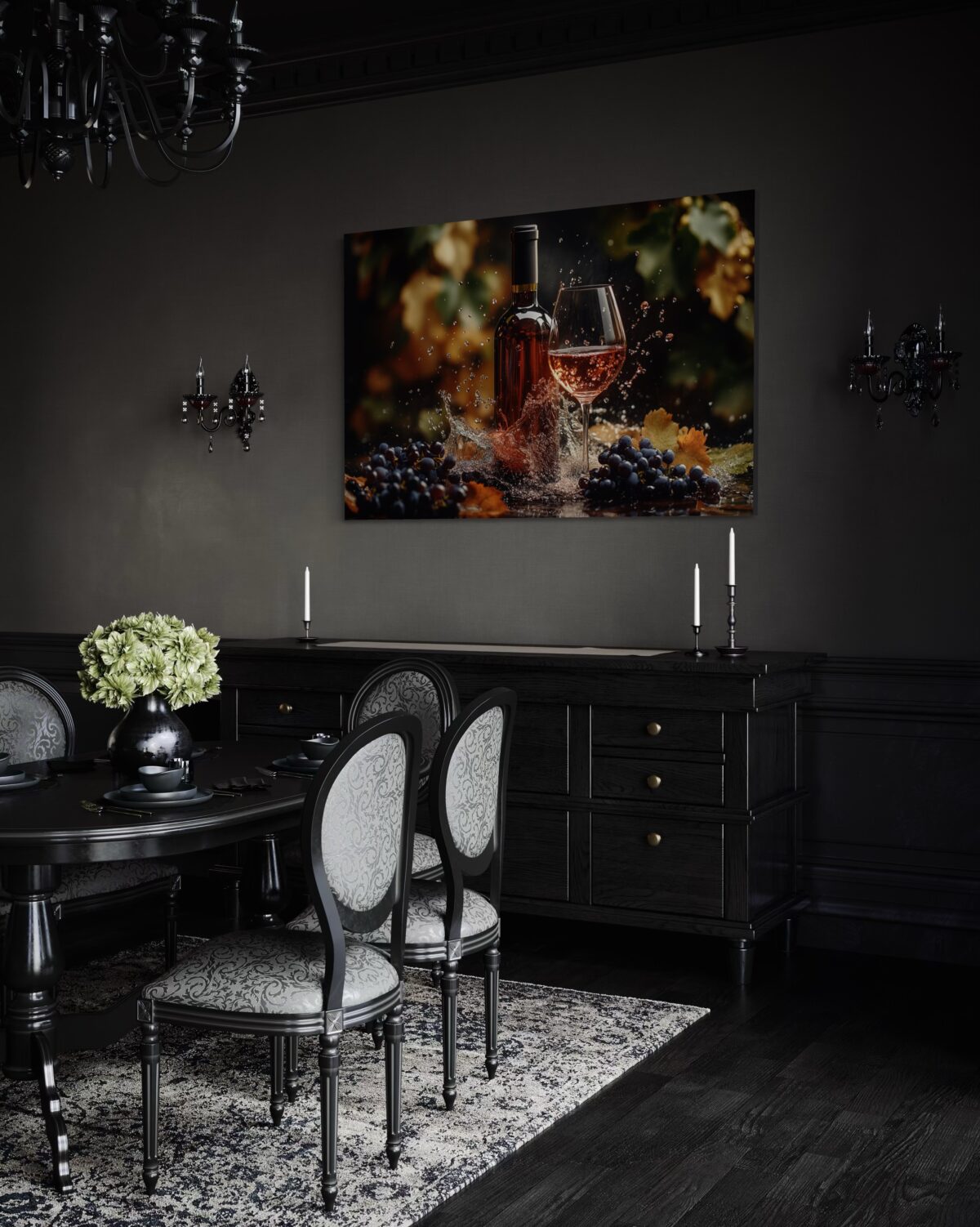 wining in luxury dining room setting